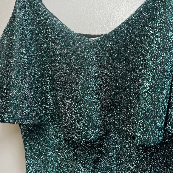 Zara Green Knit Sparkle Ruffle Tank Top Bodysuit Woman’s Small - Picture 3 of 12